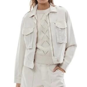 Young Fabulous Broke Crop Jacket Utility Style Pockets Zip Up Beige Casual Small